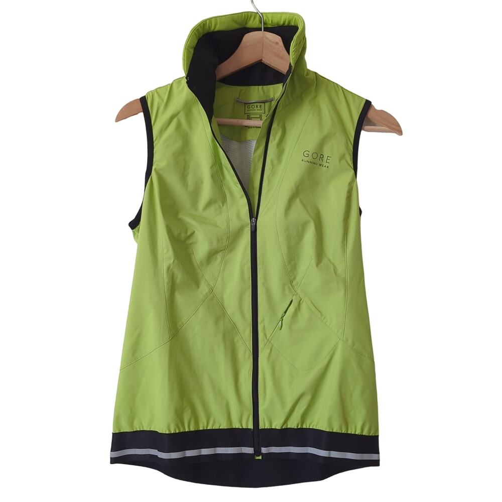GORE Running Wear Vest Men's Small Windstopper Shell Neon Green Zip Pockets Bike